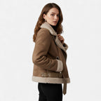 Giacca Biker Donna in Camoscio con Revers in Lana d’Agnello