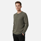 Pull homme en maille torsadée à boutons - col rond Henley élégant et décontracté