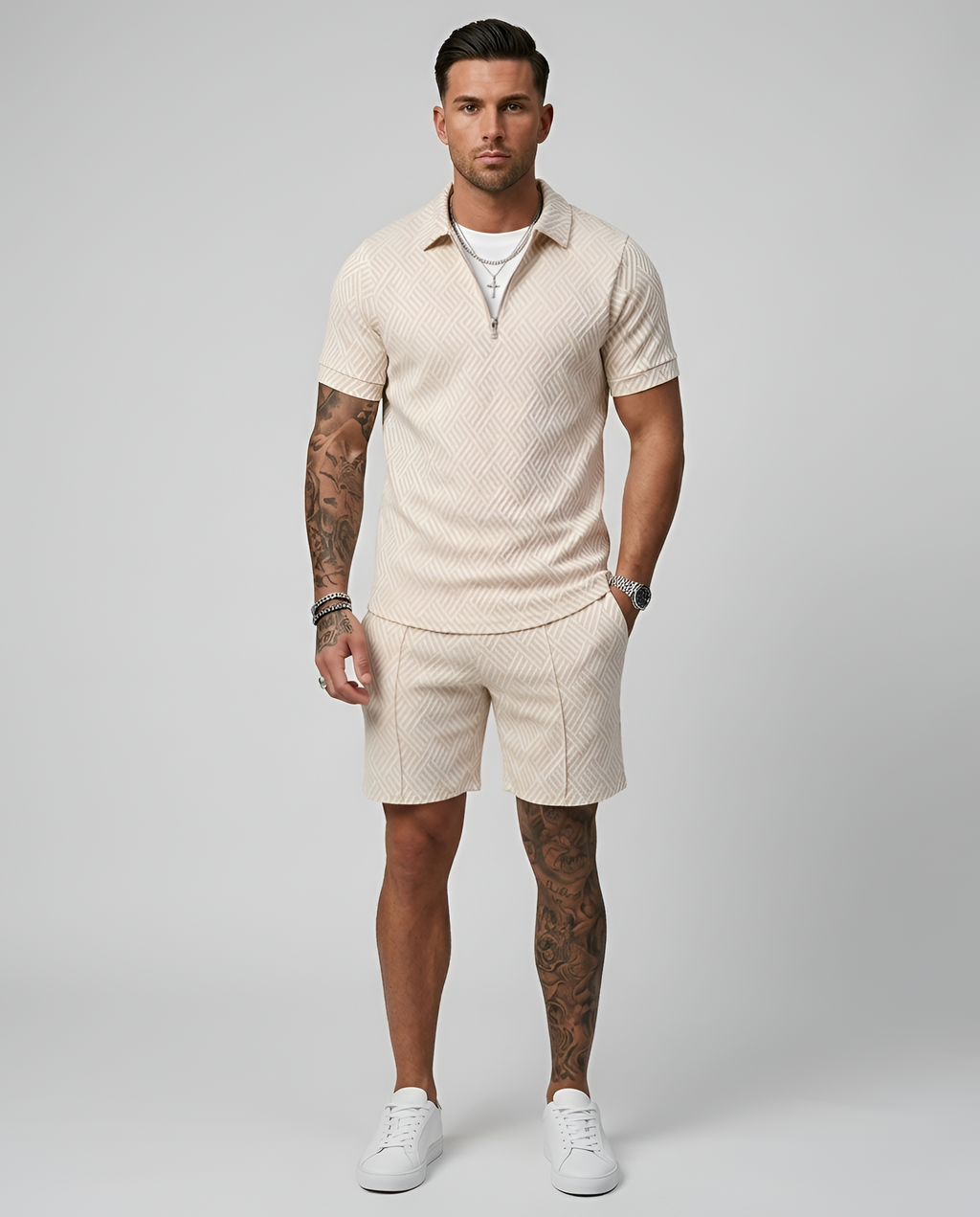 Completo Estivo da Uomo Polo e Shorts Elegante Stile Casual