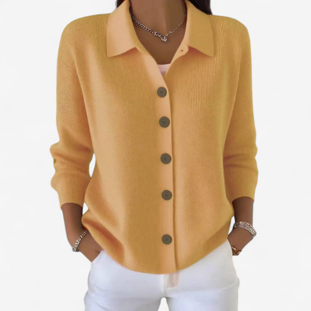 Cardigan Donna in Maglia a Coste con Colletto e Bottoni