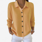Cardigan Donna in Maglia a Coste con Colletto e Bottoni