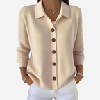 Cardigan Donna in Maglia a Coste con Colletto e Bottoni