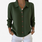Cardigan Donna in Maglia a Coste con Colletto e Bottoni