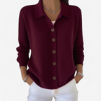 Cardigan Donna in Maglia a Coste con Colletto e Bottoni