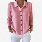 Cardigan Donna in Maglia a Coste con Colletto e Bottoni