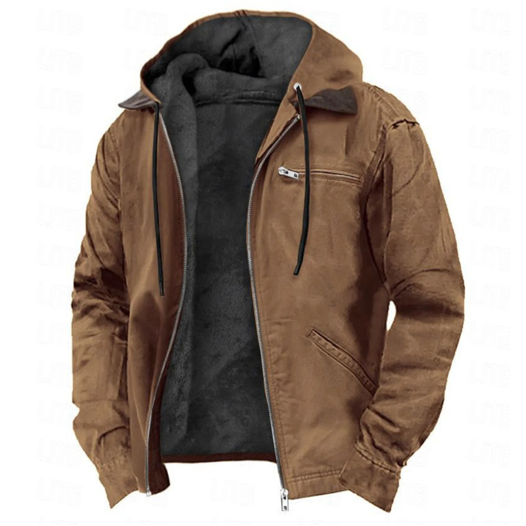 Miesten talvitakki irrotettavalla hupulla ja vetoketjulla
