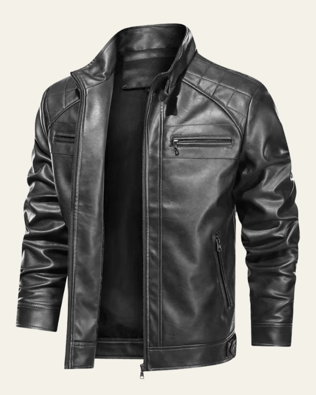 Chaqueta biker para hombre con cuello alto y cremallera - estilo moderno para otoño e invierno