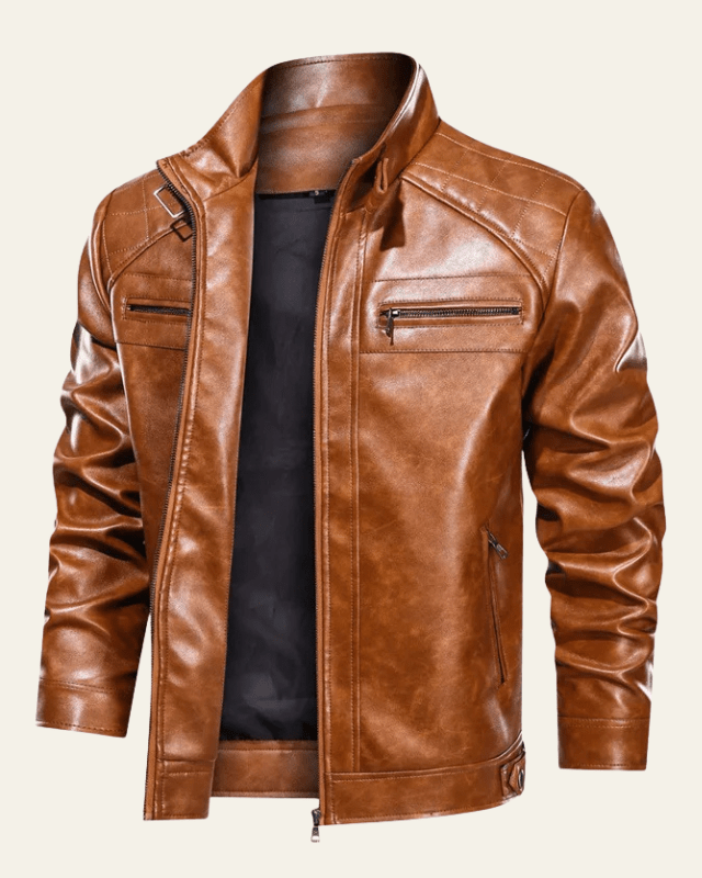 Chaqueta biker para hombre con cuello alto y cremallera - estilo moderno para otoño e invierno