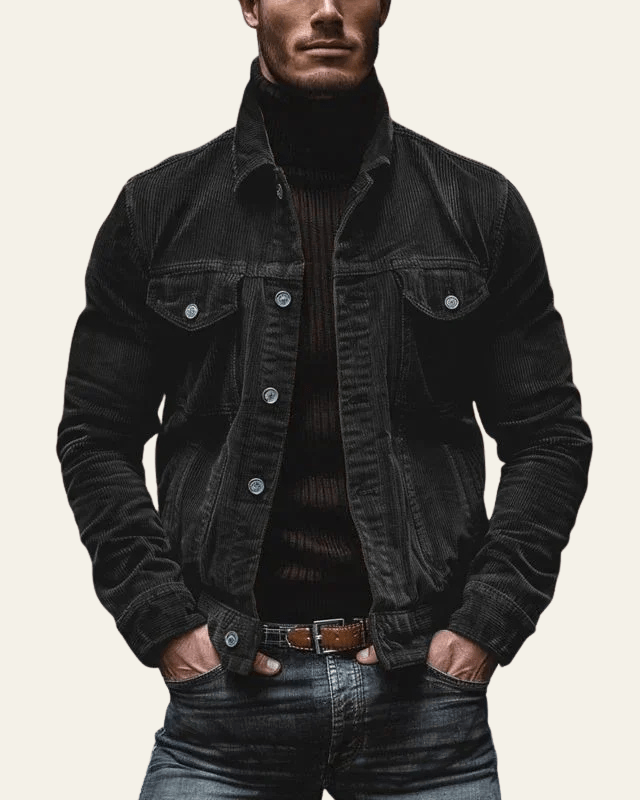 Veste trucker pour homme en velours côtelé - coupe regular avec boutons pour l’automne et l’hiver