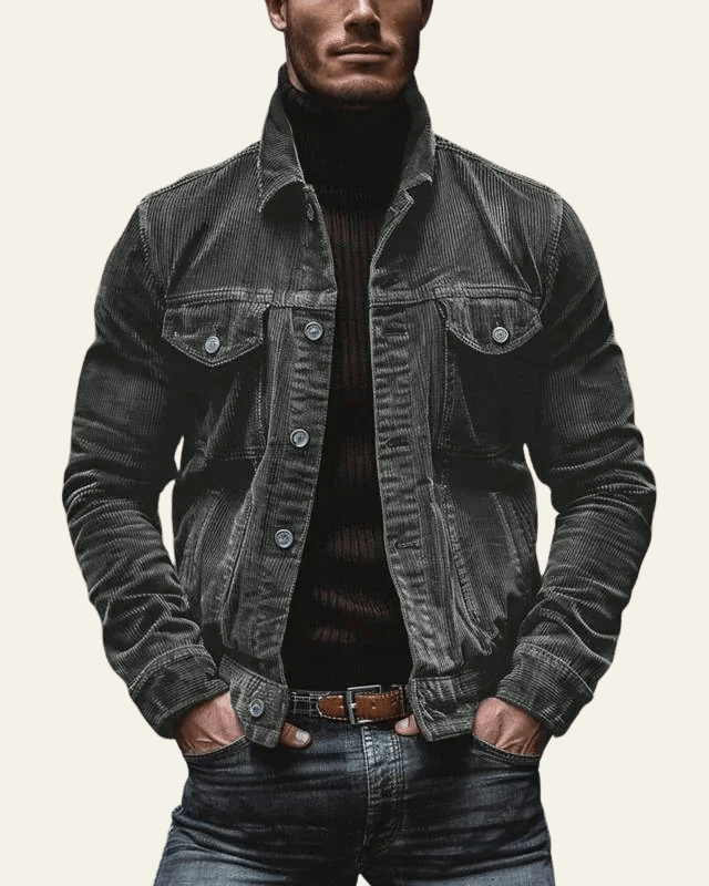 Veste trucker pour homme en velours côtelé - coupe regular avec boutons pour l’automne et l’hiver