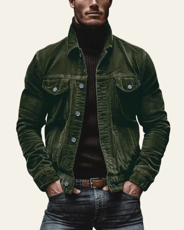 Veste trucker pour homme en velours côtelé - coupe regular avec boutons pour l’automne et l’hiver