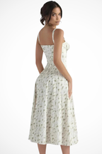 Abito a Corsetto con Scollatura Quadrata e Gonna Midi a Fiori