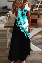 Maxi Kjole – Blomstret Silhuet med Cold-Shoulder Detaljer