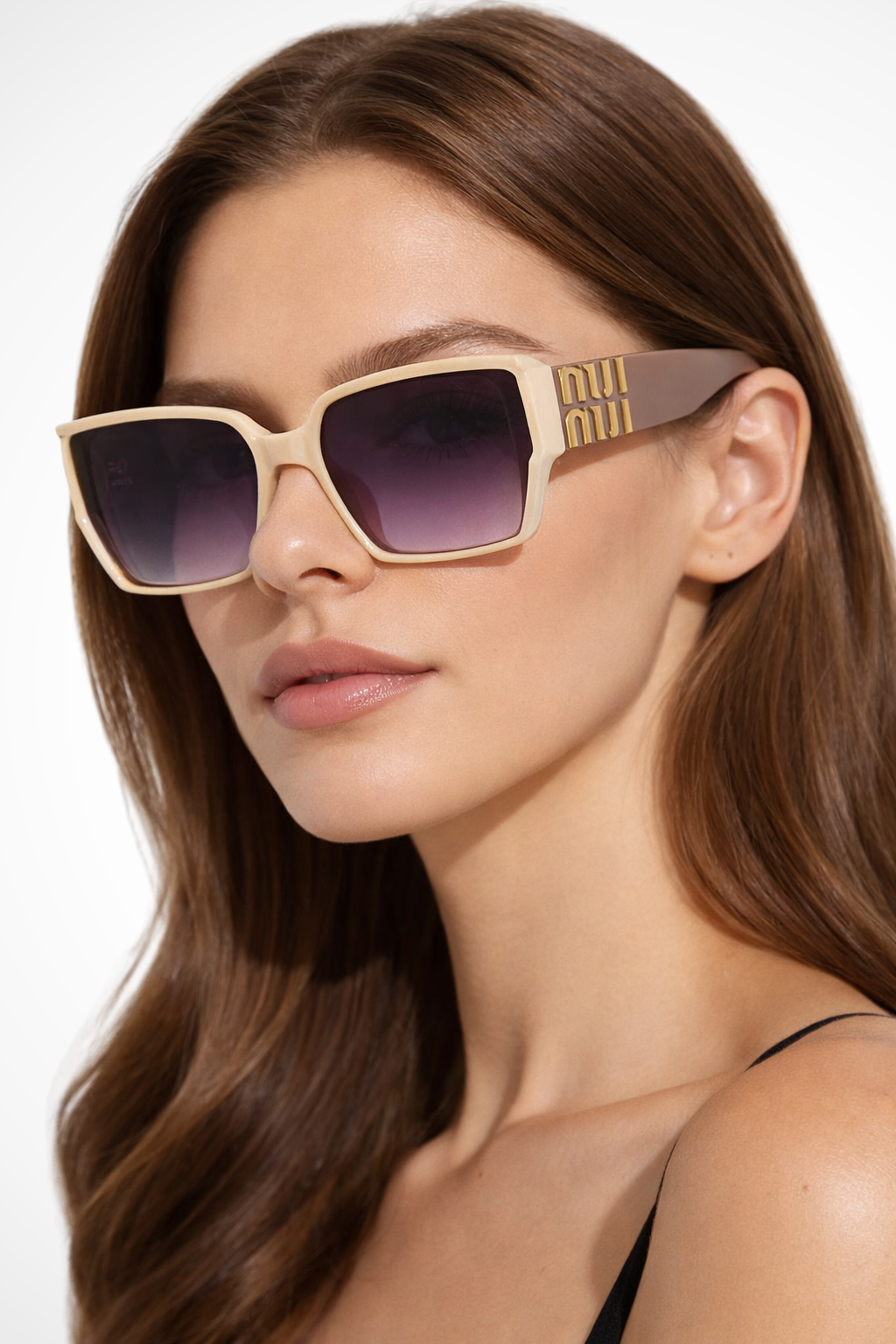 Occhiali da Sole Oversized Quadrati con Lenti Scure e Dettagli in Oro