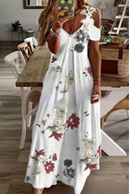 Maxi Kjole – Blomstret Silhuet med Cold-Shoulder Detaljer