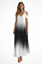 Maxi Abito – Silhouette Floreale con Dettagli Cold-Shoulder