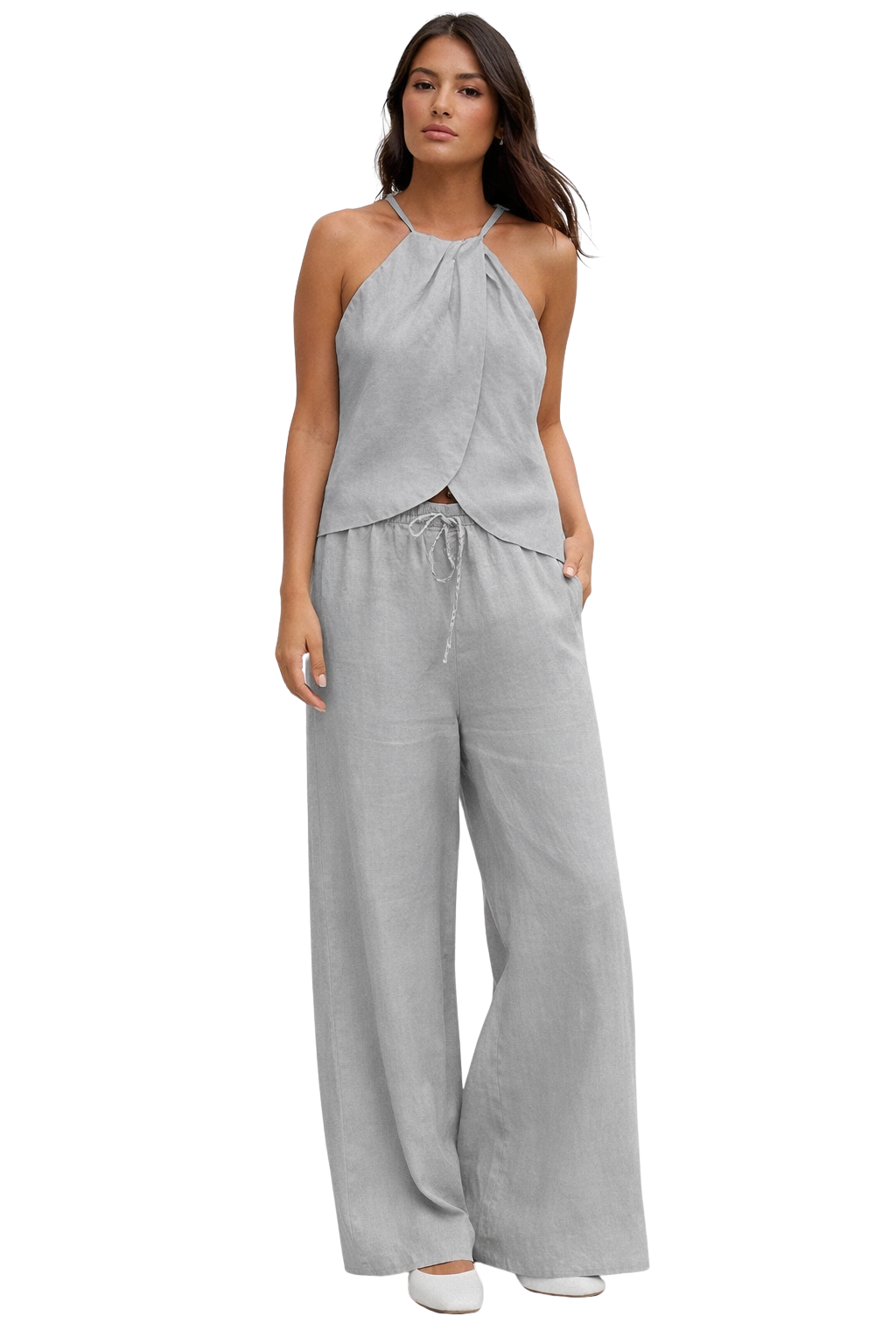 Halter Sæt med Løse Bukser – Elegant 2-Delt Sommerlook