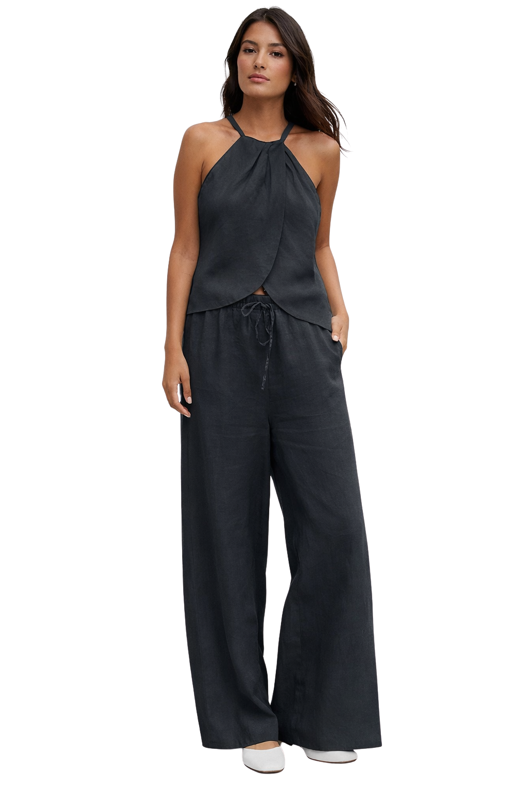 Halter Sæt med Løse Bukser – Elegant 2-Delt Sommerlook