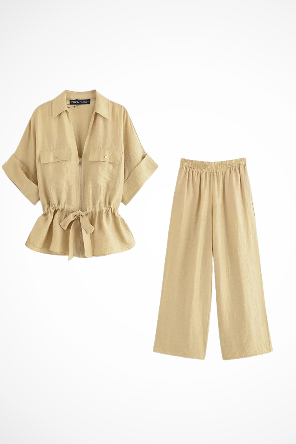 Tie-Front Sæt – Afslappet Skjorte & Wide Leg Bukser