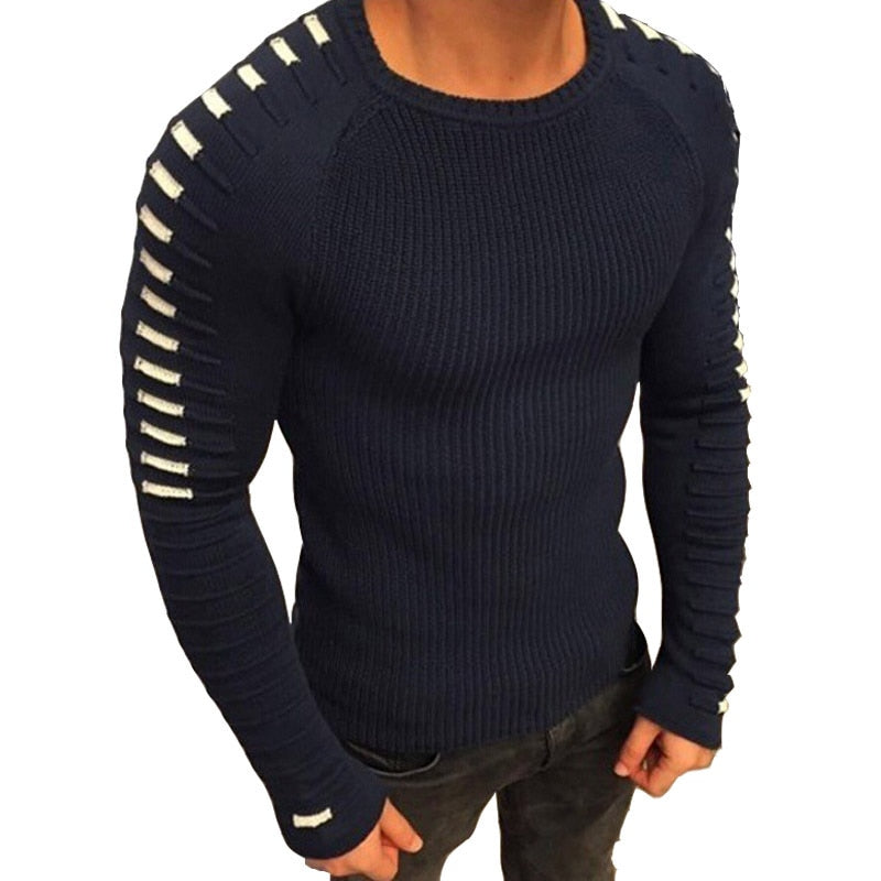 Maglione Uomo Slim Fit a Coste con Maniche Raglan Stampate – Stile Moderno e Raffinato