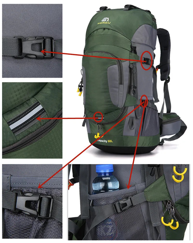 Zaino Impermeabile da 60L | Grande Capacità, Resistente & Ideale per Outdoor