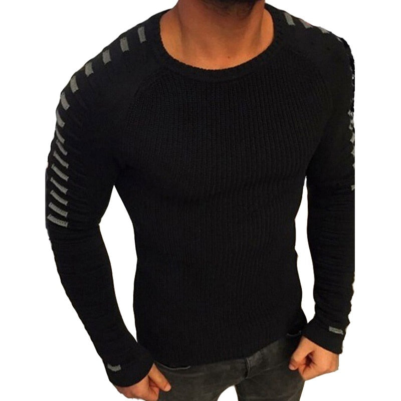 Maglione Uomo Slim Fit a Coste con Maniche Raglan Stampate – Stile Moderno e Raffinato