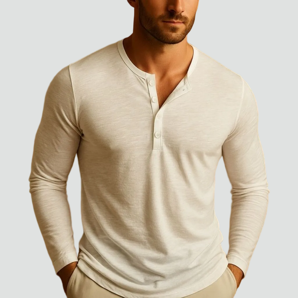 Camiseta Henley de manga larga para hombre de corte entallado