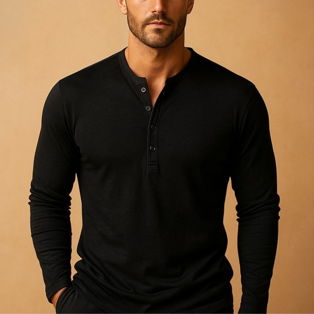 Camiseta Henley de manga larga para hombre de corte entallado