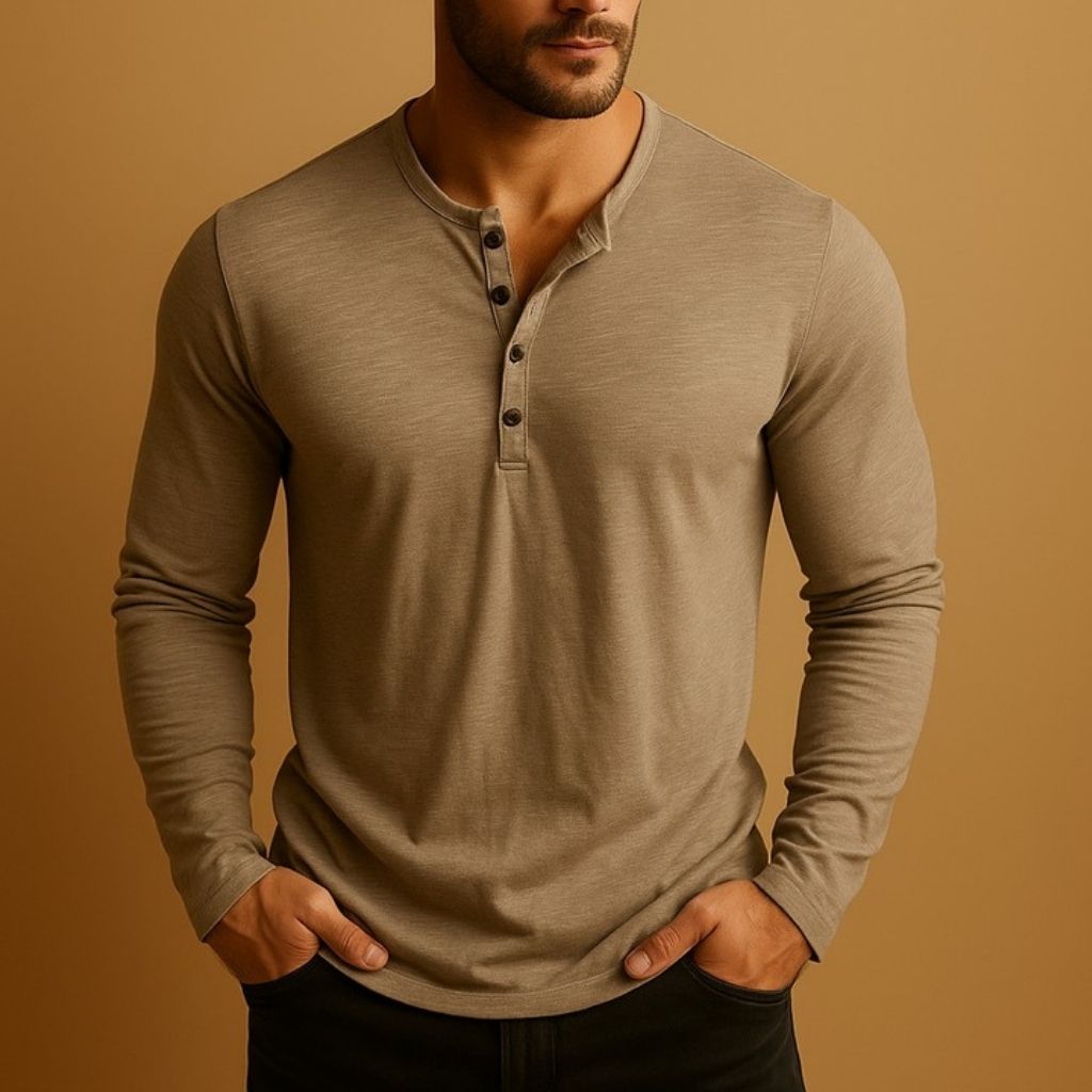 Camiseta Henley de manga larga para hombre de corte entallado
