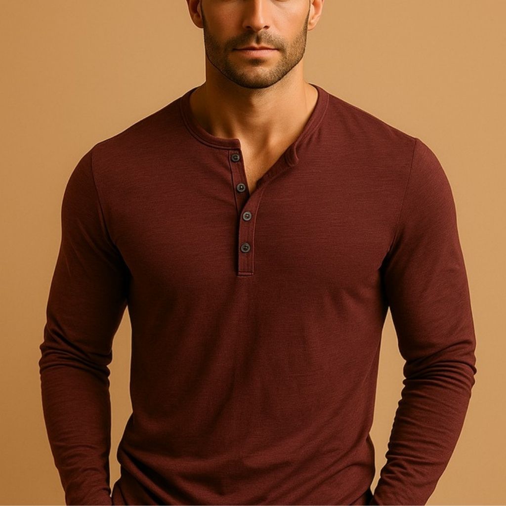 Camiseta Henley de manga larga para hombre de corte entallado