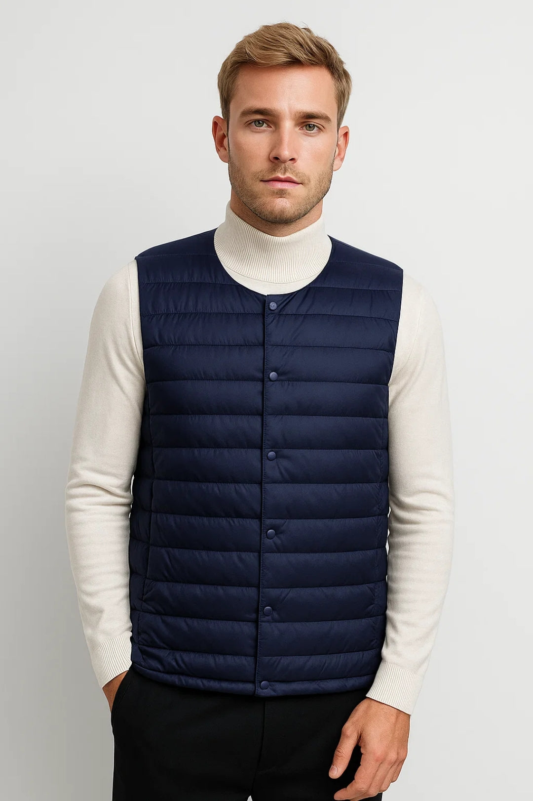 Gilet matelassé léger pour homme – Sans manches avec boutons-pression