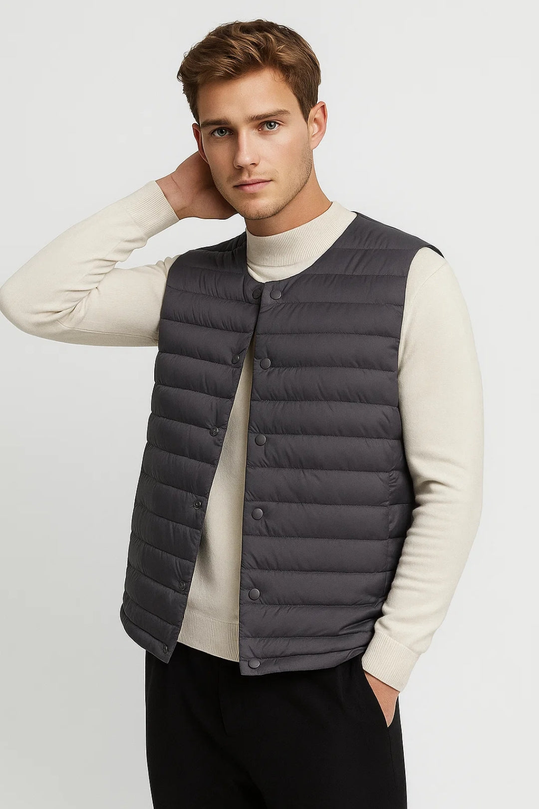 Gilet matelassé léger pour homme – Sans manches avec boutons-pression