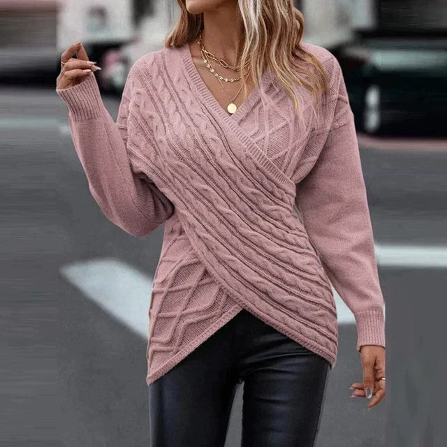 Maglione Donna a Portafoglio con Maglia a Trecce