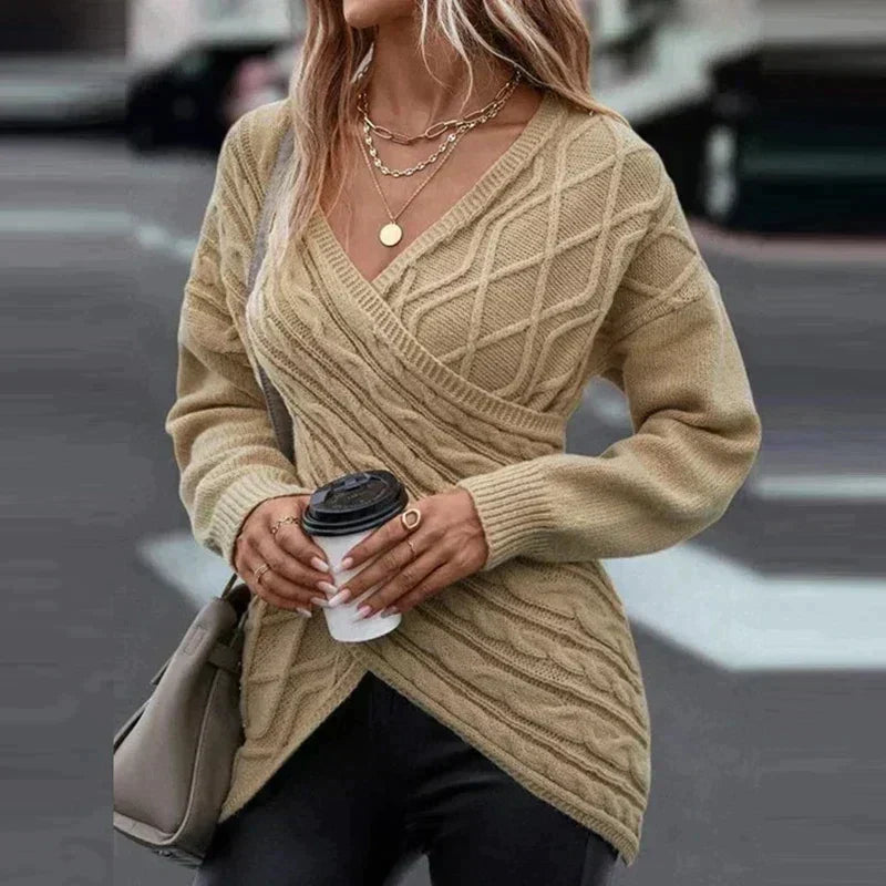 Maglione Donna a Portafoglio con Maglia a Trecce