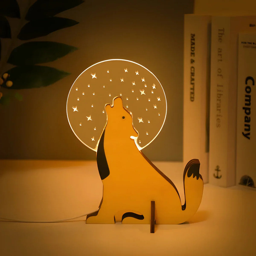 WildGlow Lampada da Tavolo in Legno Animali