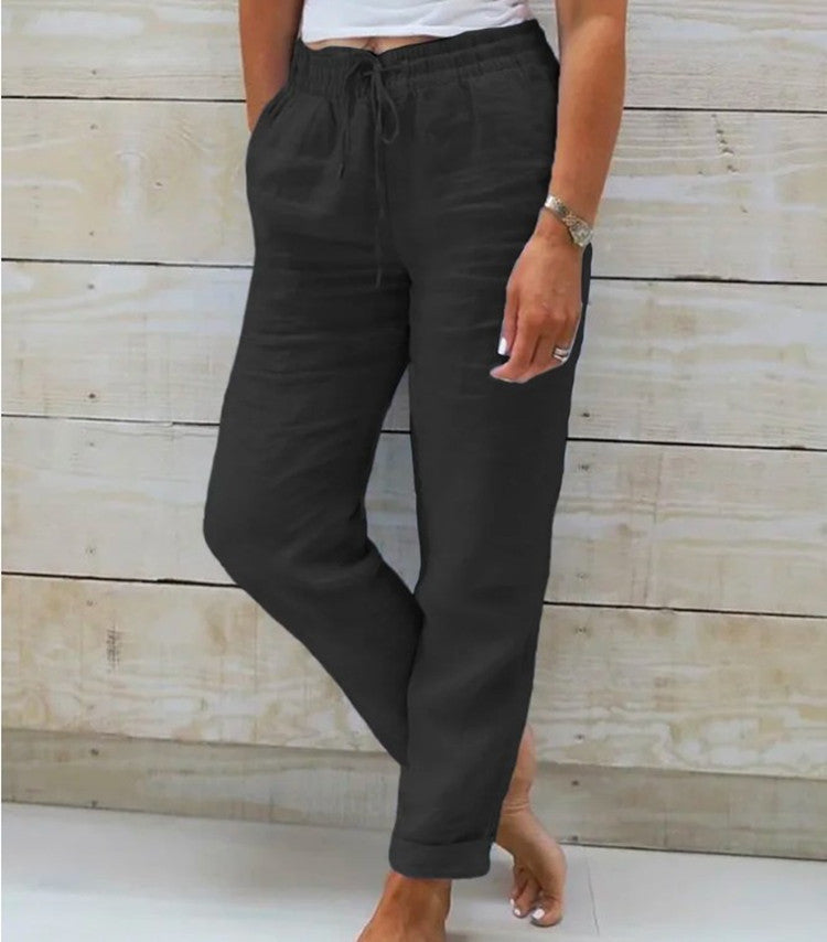 Pantalon décontracté pour femme avec taille élastique et cordon de serrage – Coupe confortable et jambe fuselée
