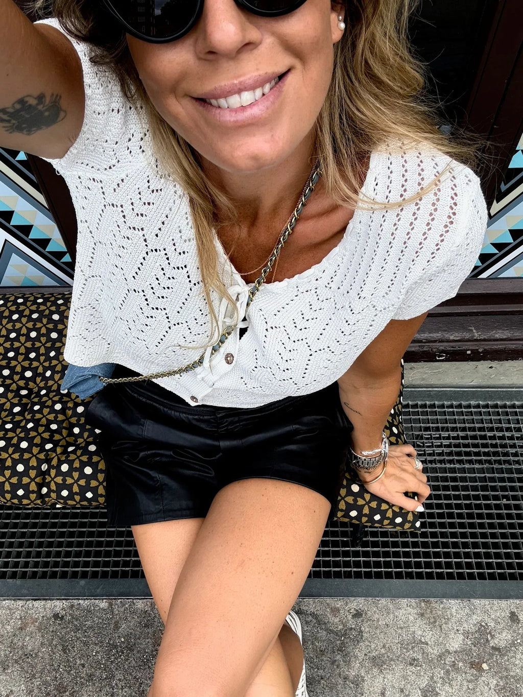 Dametop Blonde Struktur Cropped Silhuet