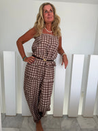 Pantaloni in Lino con Fantasia a Quadri e Vestibilità Baggy