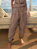Pantaloni in Lino con Fantasia a Quadri e Vestibilità Baggy