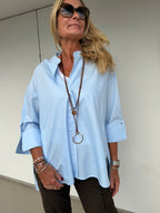 Camicia Luna in 100% Cotone con Maniche 3/4 e Spacco Laterale