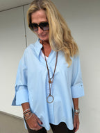 Camicia Luna in 100% Cotone con Maniche 3/4 e Spacco Laterale