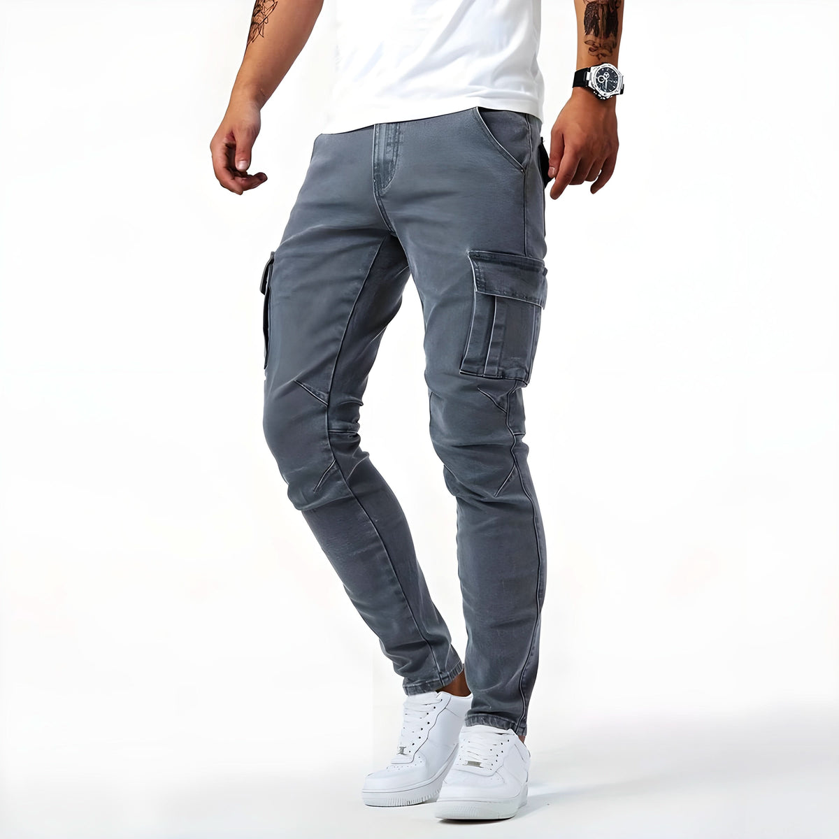 Vaqueros cargo de hombre de denim elástico