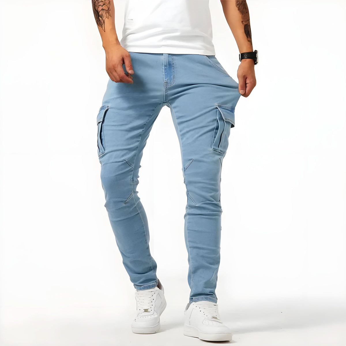 Vaqueros cargo de hombre de denim elástico