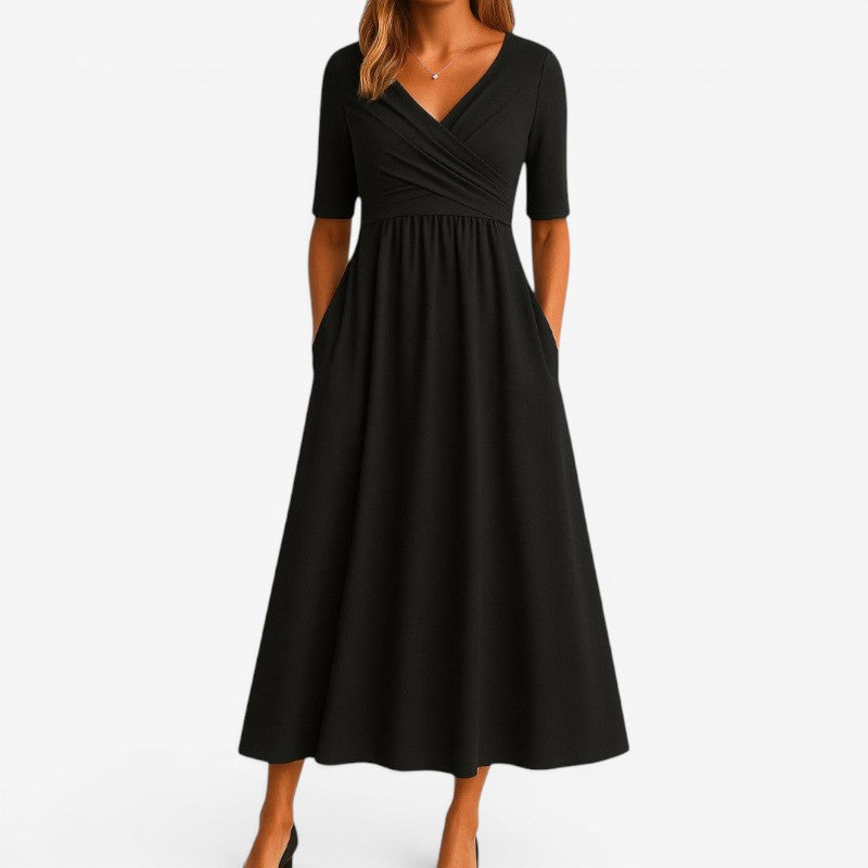 Abito Midi da Donna ANFINITE con Scollo a V e Tasche Laterali