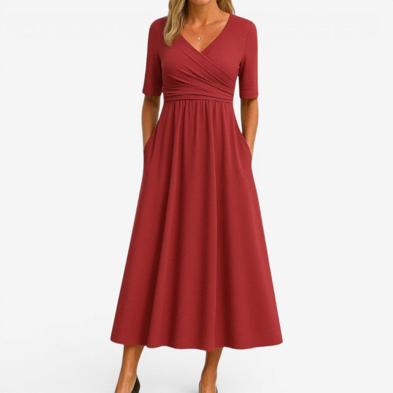 Abito Midi da Donna ANFINITE con Scollo a V e Tasche Laterali