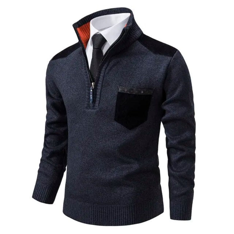Pull homme en cachemire avec demi-zip et poche poitrine