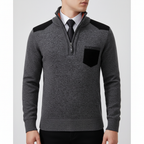 Pull homme en cachemire avec demi-zip et poche poitrine
