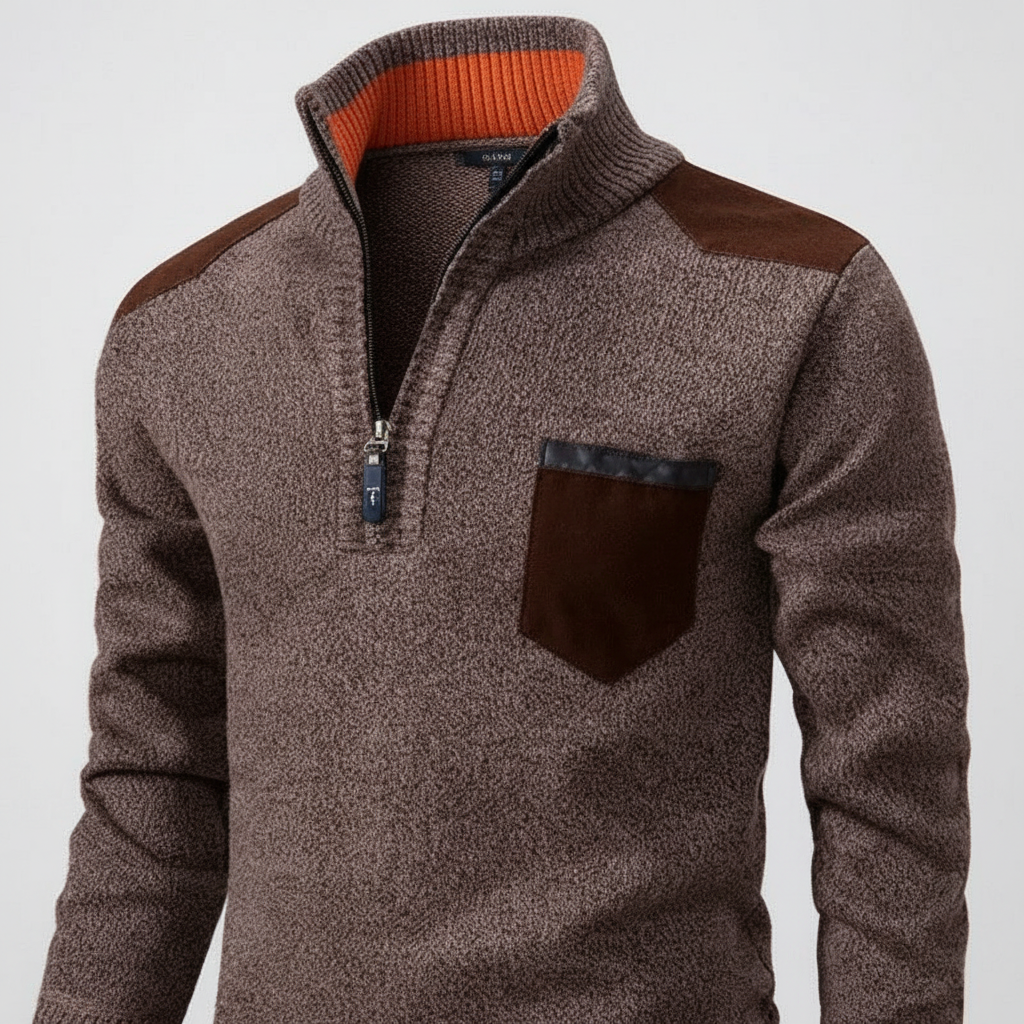 Pull homme en cachemire avec demi-zip et poche poitrine