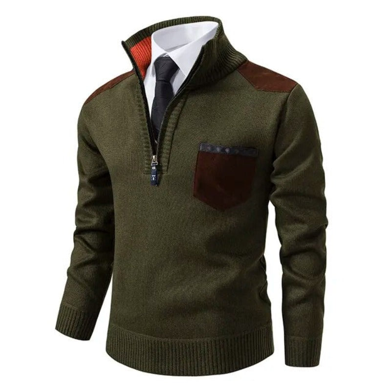 Pull homme en cachemire avec demi-zip et poche poitrine