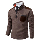 Pull homme en cachemire avec demi-zip et poche poitrine